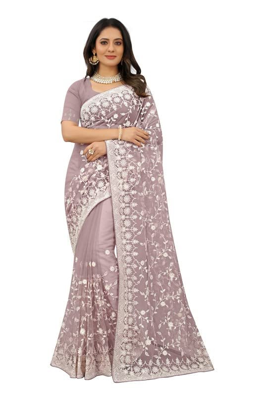 Lavender Zari Resham Stone Saree