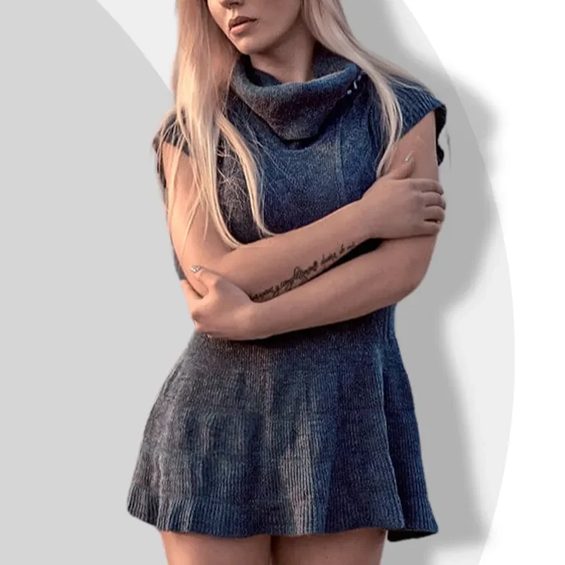 Sleeveless Turtleneck Knitted Tunic Dress