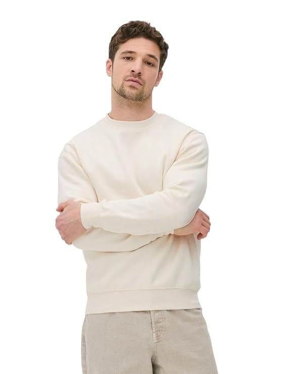 Men's Rich Cotton Crew Neck Sweatshirt, White