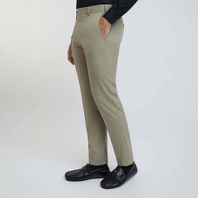 Men's Solid Pattern Formal Trouser, Dusty Olive