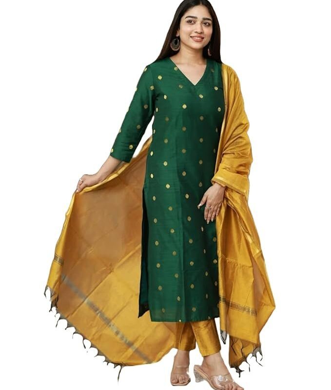 Women's 3 Piece Kurta Pant Dupatta Set, Green