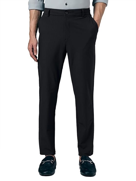 Men's Slim Fit Solid Trousers Pant, Black