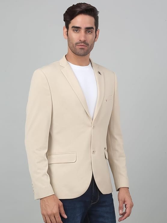 Design Full Sleeves Notch Lapel Casual Blazer, Light Fawn
