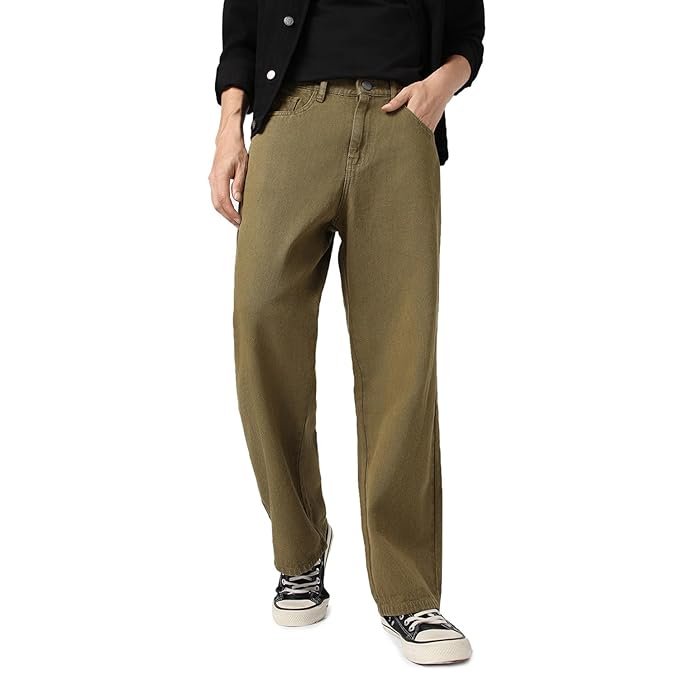 Men's Loose Mid Rise Baggy Jeans - Dark Olive