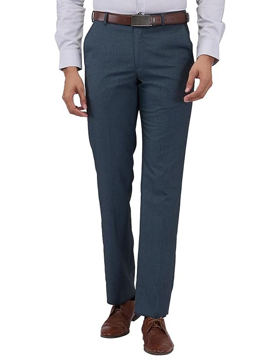 Men's Solid Pattern Formal Trouser, Blue