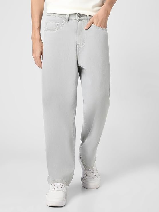 Men's Loose Mid Rise Baggy Jeans - Ice White