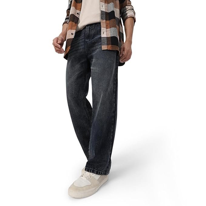 Men's Loose Mid Rise Baggy Jeans - Black