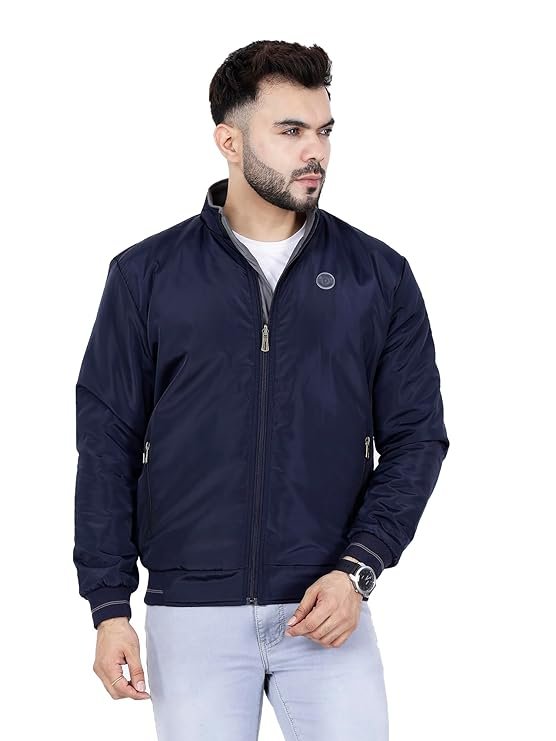 Full Sleeves Bomber Jacket for Men, Navy Blue