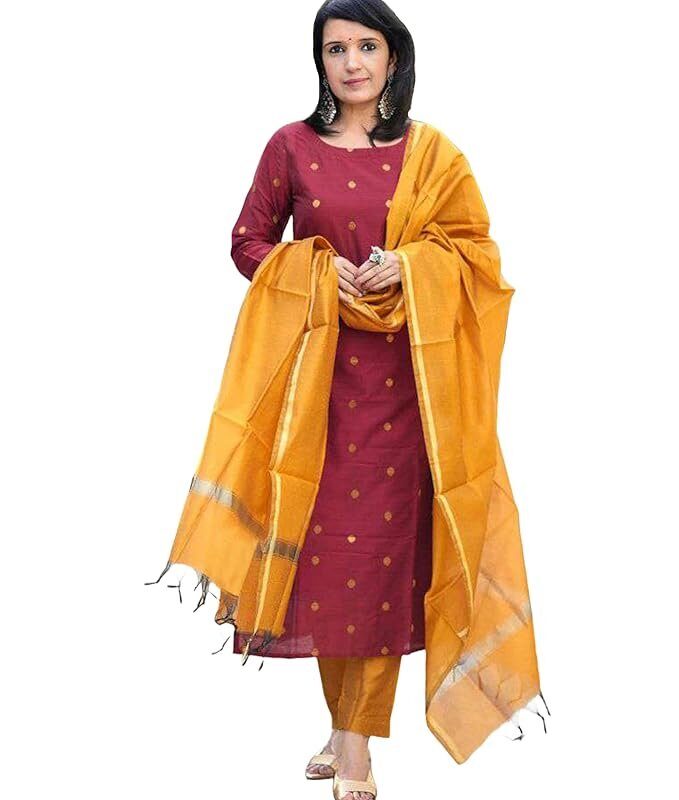Women's 3 Piece Kurta Pant Dupatta Set, Maroon