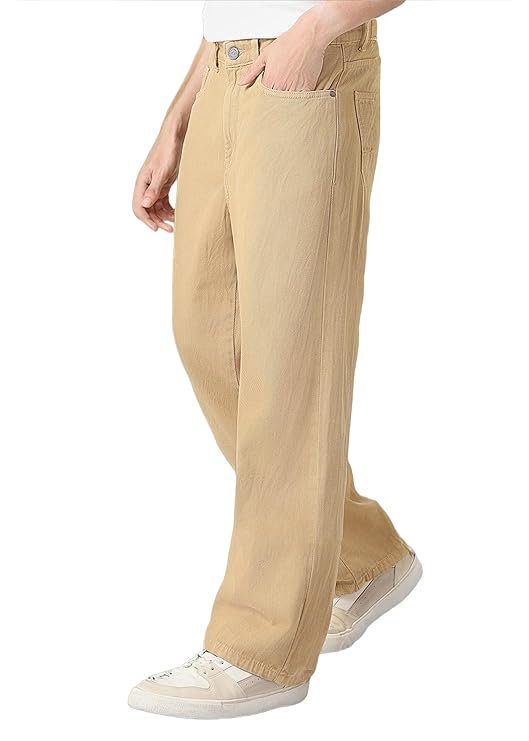 Men's Loose Mid Rise Baggy Jeans - Beige