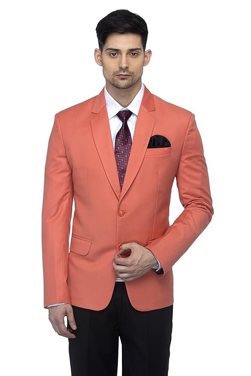 Men's Slim Fit Notched Lapel Single Breasted Solid Blazer, Light Oranage