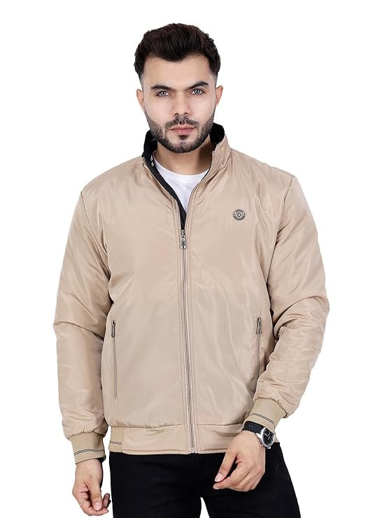 Full Sleeves Bomber Jacket for Men, Beige