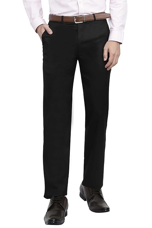 Men's Regular Fit Formal Trousers, Black