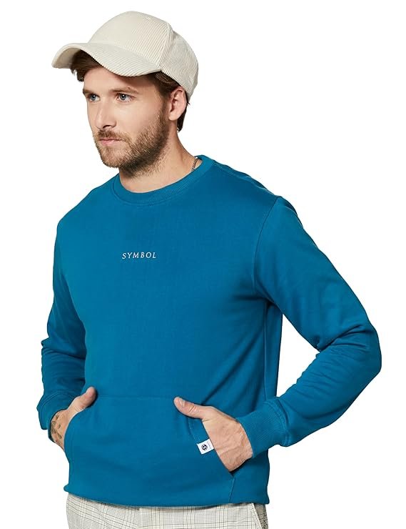 Men Crew Neck Sweatshirt, Teal Green