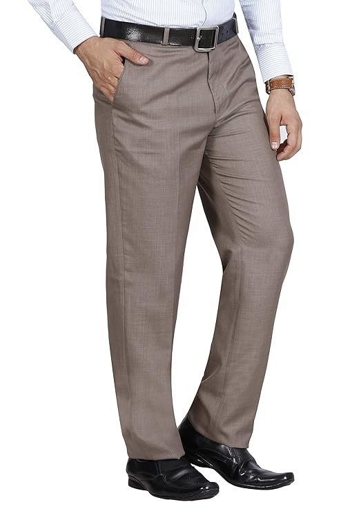 Men's Solid Formal Trousers, Light Beige