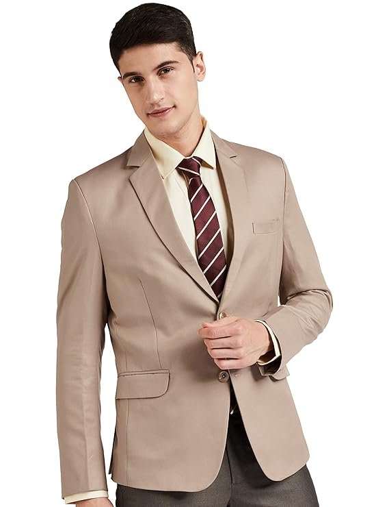 Men's Slim Fit Notched Lapel Single Breasted Solid Blazer, Beige