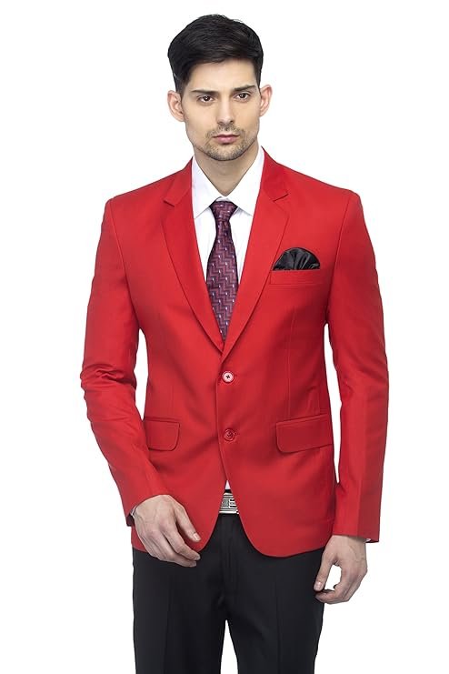 Men's Slim Fit Notched Lapel Single Breasted Solid Blazer, Red