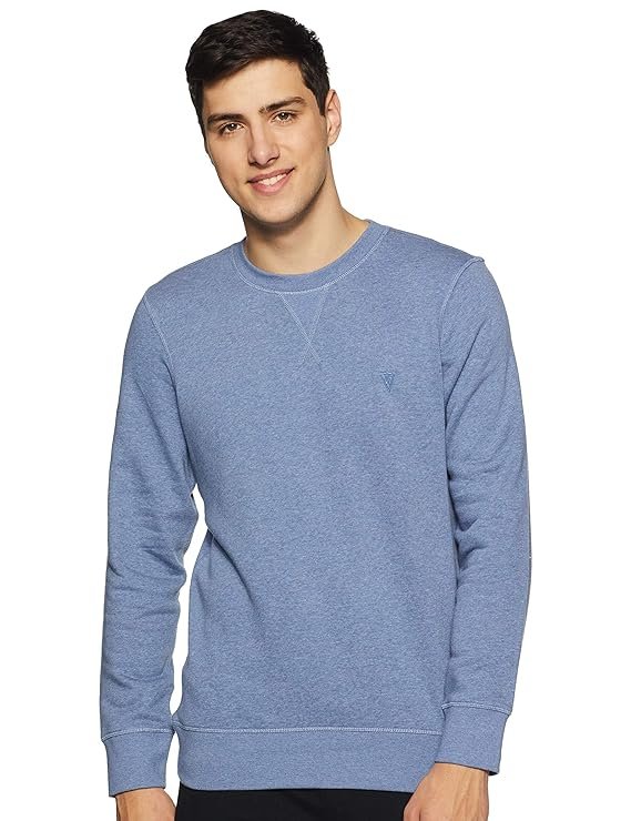 Men Cotton Crew Neck Sweatshirt, Light Blue